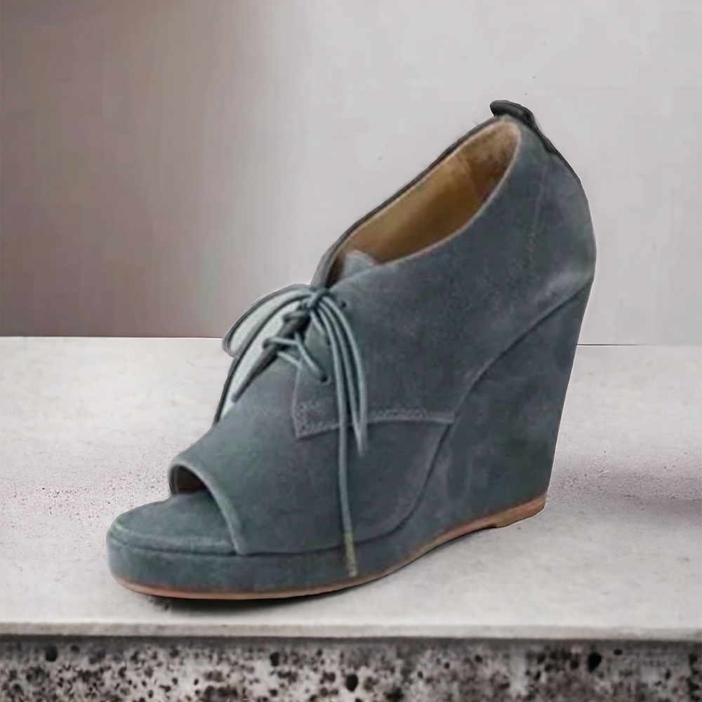 Rag & Bone Sahara Grey Suede Open Toe Lace Up Platform Wedges Size 38
